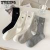 5pcs White Bow Socks Women Ballet Style Mid-calf Socks Summer Thin Stockings Cotton Stacked Socks