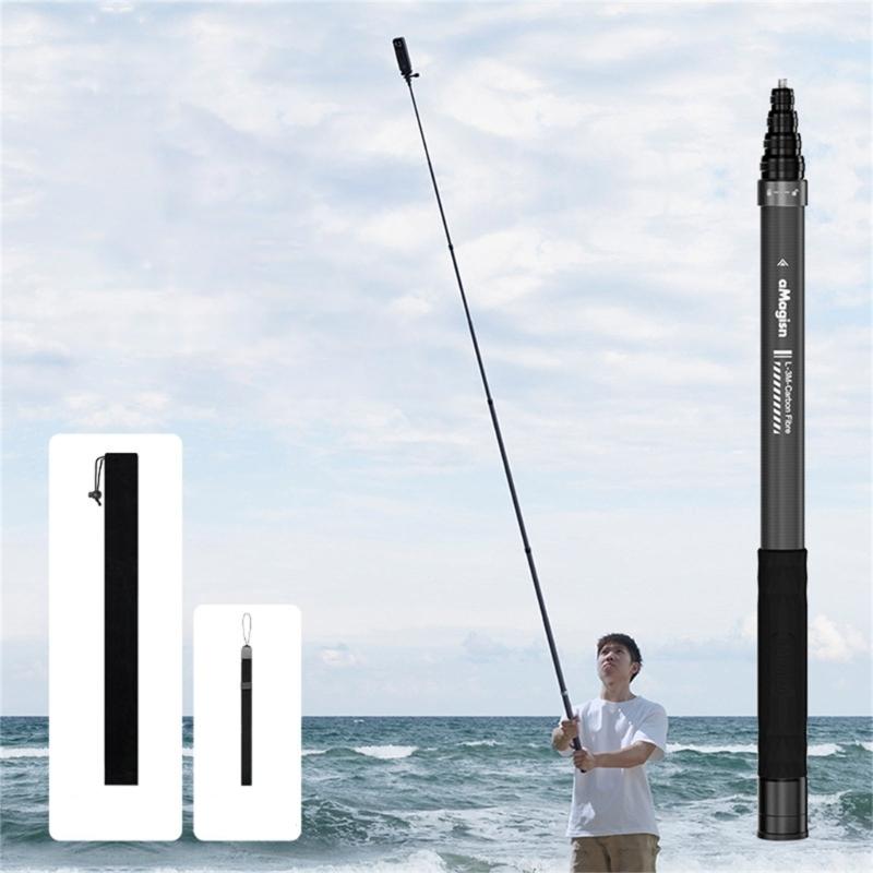 Bastone Selfie Telescopico da 300cm Design in Fibra di Carbonio 5 Lunghezze Regolabili per Accessori di Montaggio Telecamere Sportive