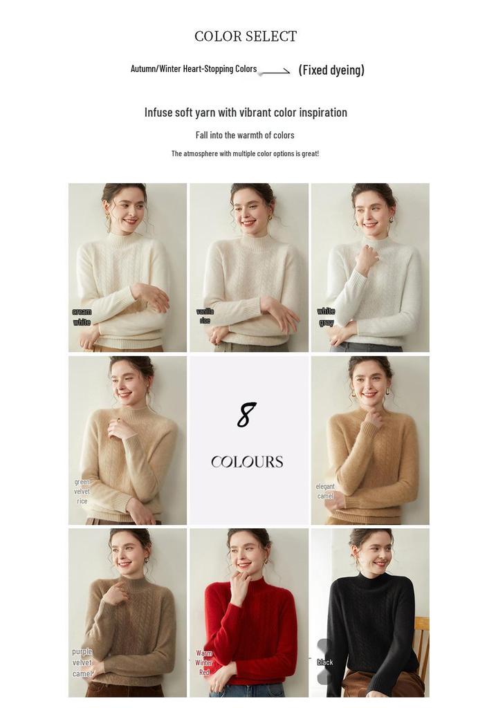 Women's Thickened Cable Knit Cashmere Sweater - Soft, Warm, and Slimming Base Layer for Autumn/Winter