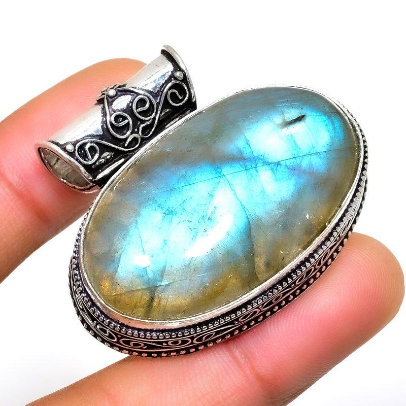 

Ювелирный кулон ручной работы с драгоценным камнем Лабрадорит 925 пробы, посеребренный, 1,32 дюйма