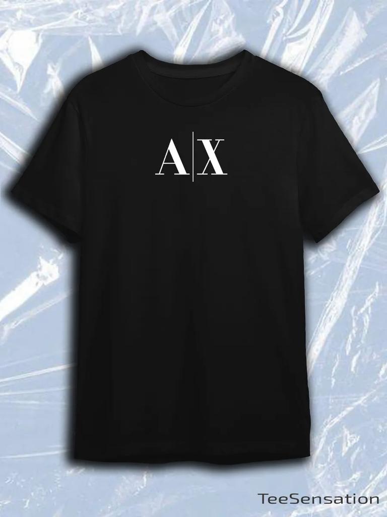 T-shirt nera girocollo a maniche corte Armani Exchange con logo AX bianco