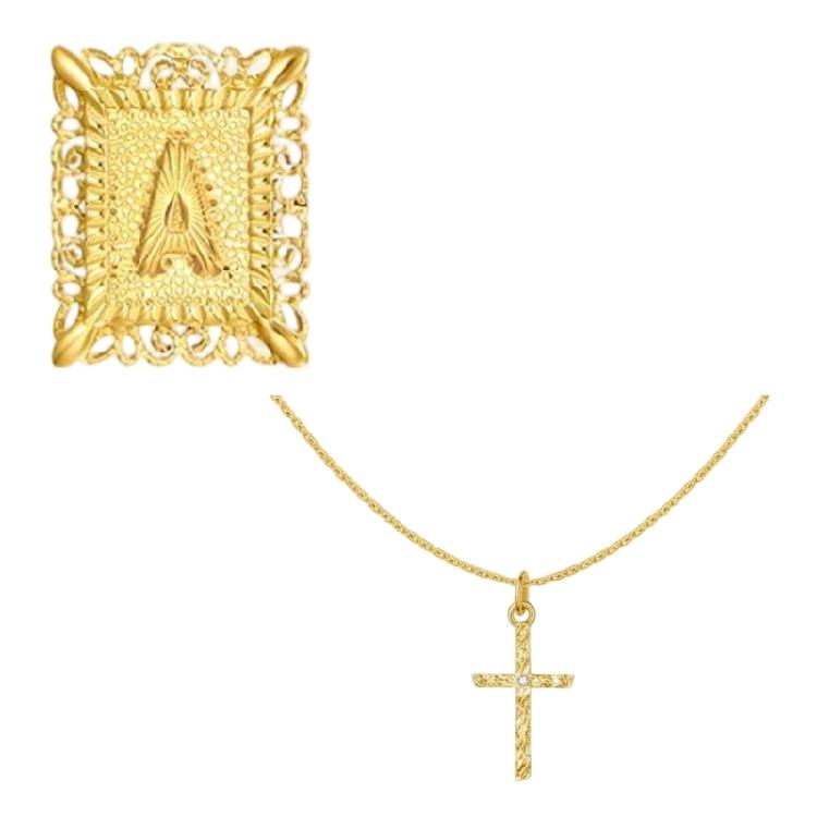 

Stackable Crucifix Charm and Letter Pendant Necklace Adjustable Copper Chain Jewelry Suitable for Everyday Stylish Look