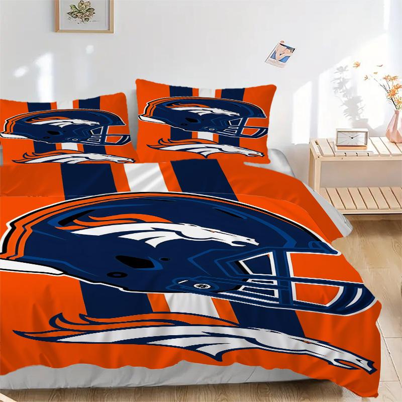 

3 шт. Шлем Denver Broncos и логотип лошади-бронко Оранжевые полосы Домашний декор Постельное белье - Универсальный трехсекционный комплект для спальни, гостевой комнаты, гостиной 135x200cm