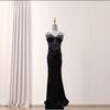European and American sexy suspender sequined velvet splicing heavy industry hip wrap party dinner dress dress