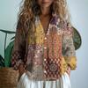 Women's Floral Print V-Neck Button Down Long Sleeve Shirt Casual Loose Blouse with Chest Pocket