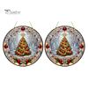 Retro Christmas Tree Hanging Pendant Stained Glass Style Acrylic Window Hanging, Snow Scene Indoor Xmas Party Decorations Suncatcher, Door Home Decor