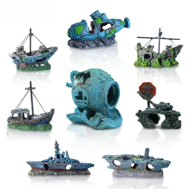 A Top Quality Aquarium Fish Tank Decorations Landscape Pirate Ship Wreck Ship Vintage Resin Design Boat Aquarium Accessorie Home