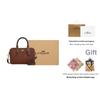 Coach Rowan 17 Gold Logo Suede Leather Boston Cylinder Handbag Small Vintage Brown Women Handbags CCF29-IME0S