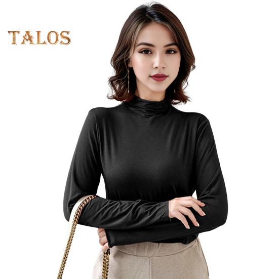 

Женская рубашка с длинным рукавом и полувысоким воротником, облегающая рубашка из эластичного однотонного материала для повседневной носки на работе