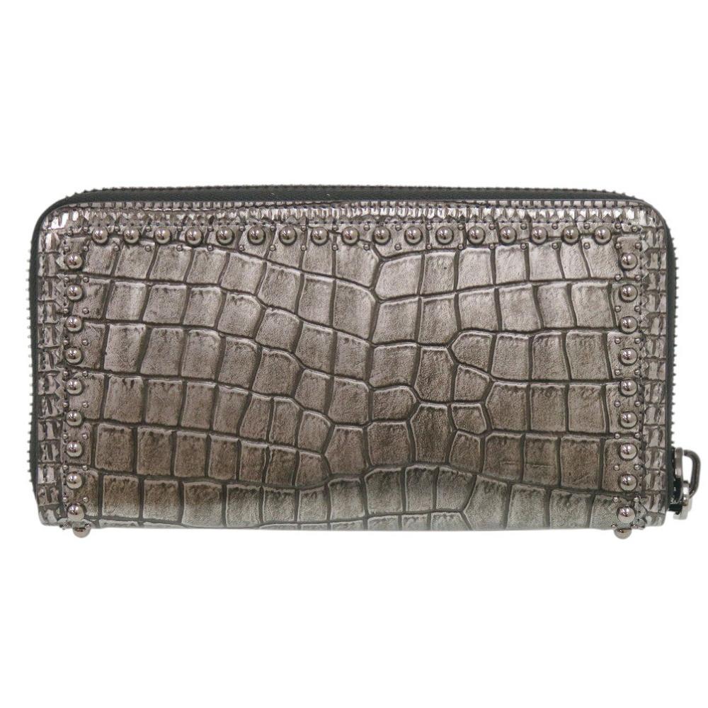 Used AUTHENTIC Christian Louboutin 3175195 Zip Around wallet Silver Embossed Leather