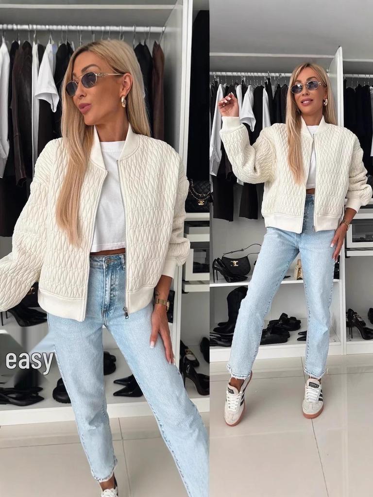 2025 Autumn/Winter Solid Color Embroidered Short Zipper Cotton-padded Baseball Jacket