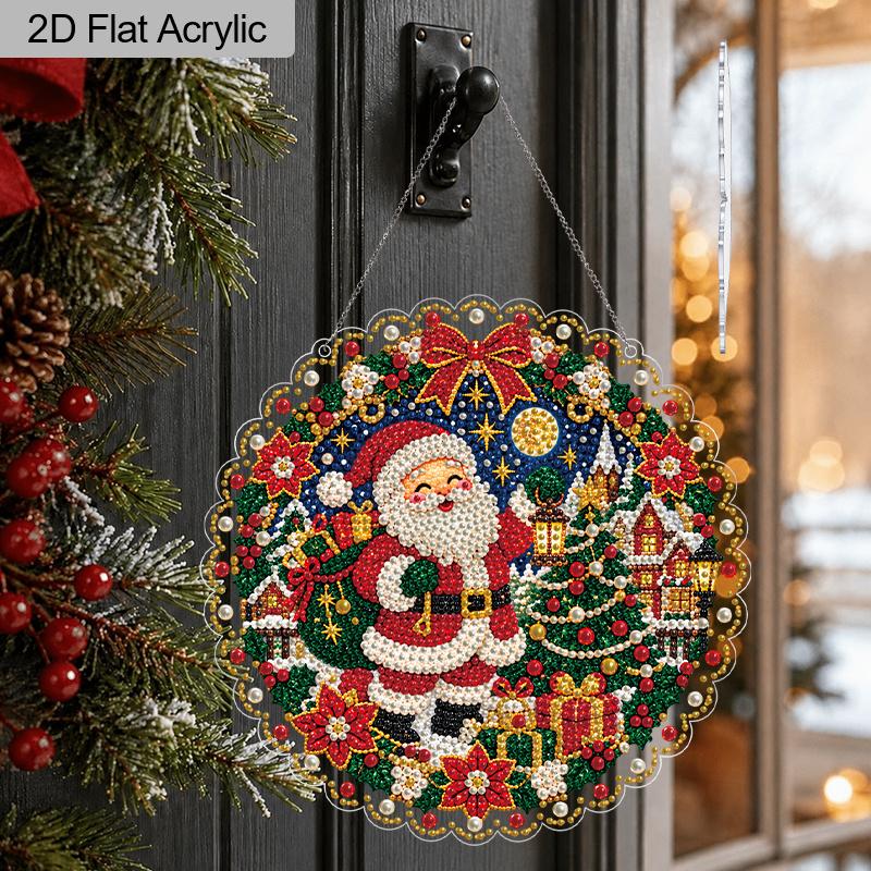 Christmas Acrylic Santa Town Pearl Painting Suncatcher, 9.72/7.76In, DIY Ornament, Xmas Home Tree Wall Decor & Craft Gift