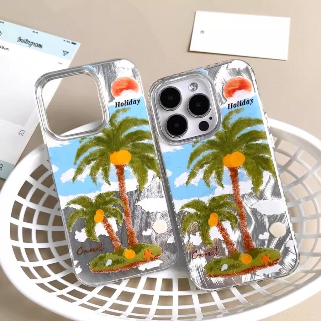 Creative Coconut Tree Applicable iPhone15PRO Mobile Phone Case 14 Apple 13 Feather Yarn 12 Hard 11 Explosive 16 Couple x New