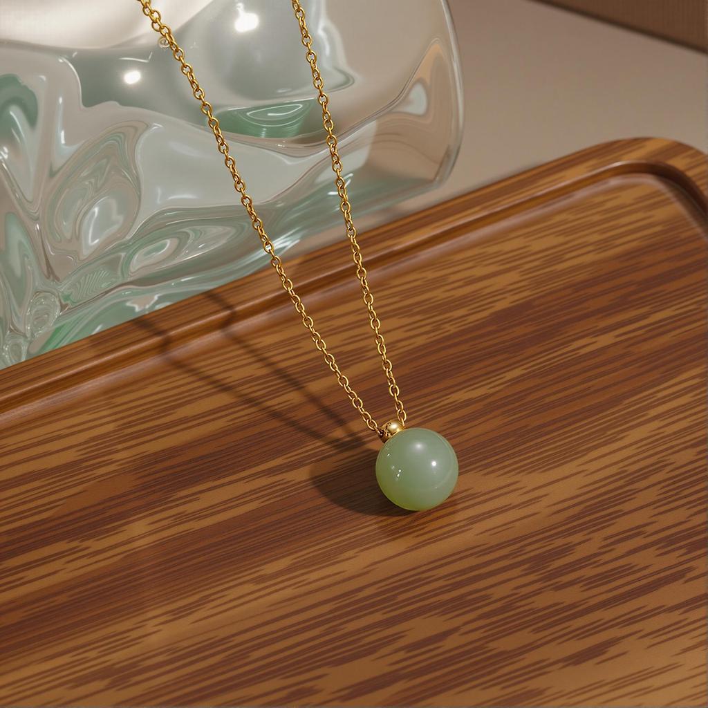 Lucky Bag Hetian Jade Titanium Steel Women's Necklace - Light Luxury Pendant Clavicle Chain, Simple Ins Choker.