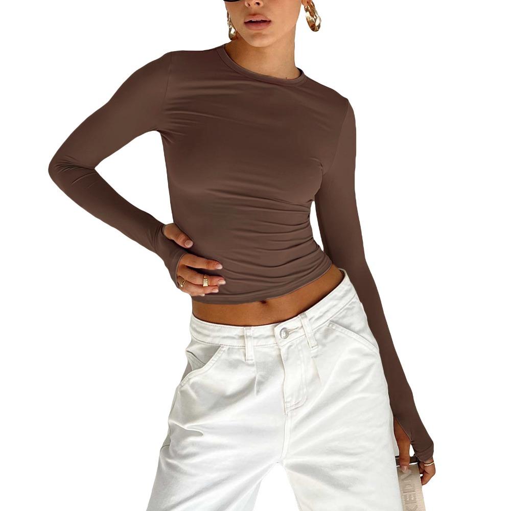 O Neck Long Sleeve Shirt Women Basic Solid TShirt Casual Tank Tops Fashion Crop Top Ladies Tee Sexy Y2k Streetwear