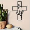 1Pc Vintage Praying Hands Metal Wall Art Black Cross Ora et Formose Inscription Rust Resistant Catholic Decor Christmas Easter Gift