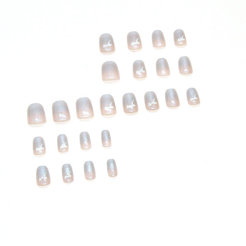 Silver Blue Glitter Pearl Bow Removable Short Nail Art Stickers