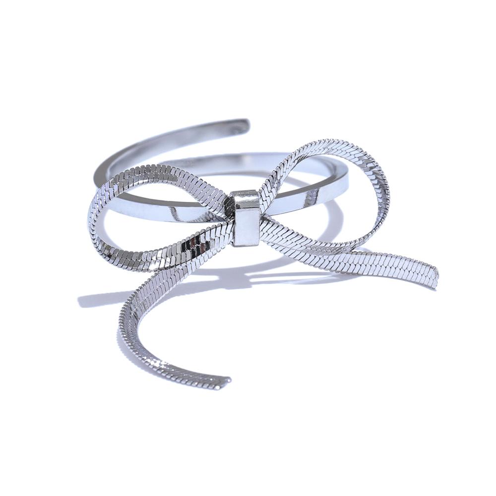 Yhpup Stylish Stainless Steel Bow Knot Adjustable Open Trendy Ring Women Charm Jewelry