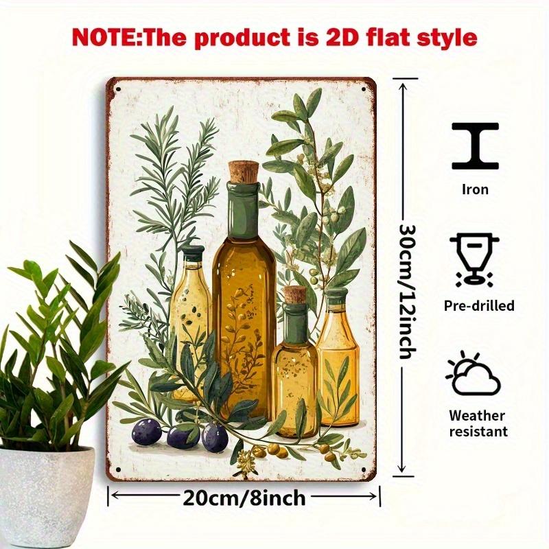 

Vintage Olive Oil Bottle Metal Sign Mediterranean Kitchen Decor with Rustic Olive Tree Branch and Olives Perfect for Home 20x30cm（7.8x11.8inch）