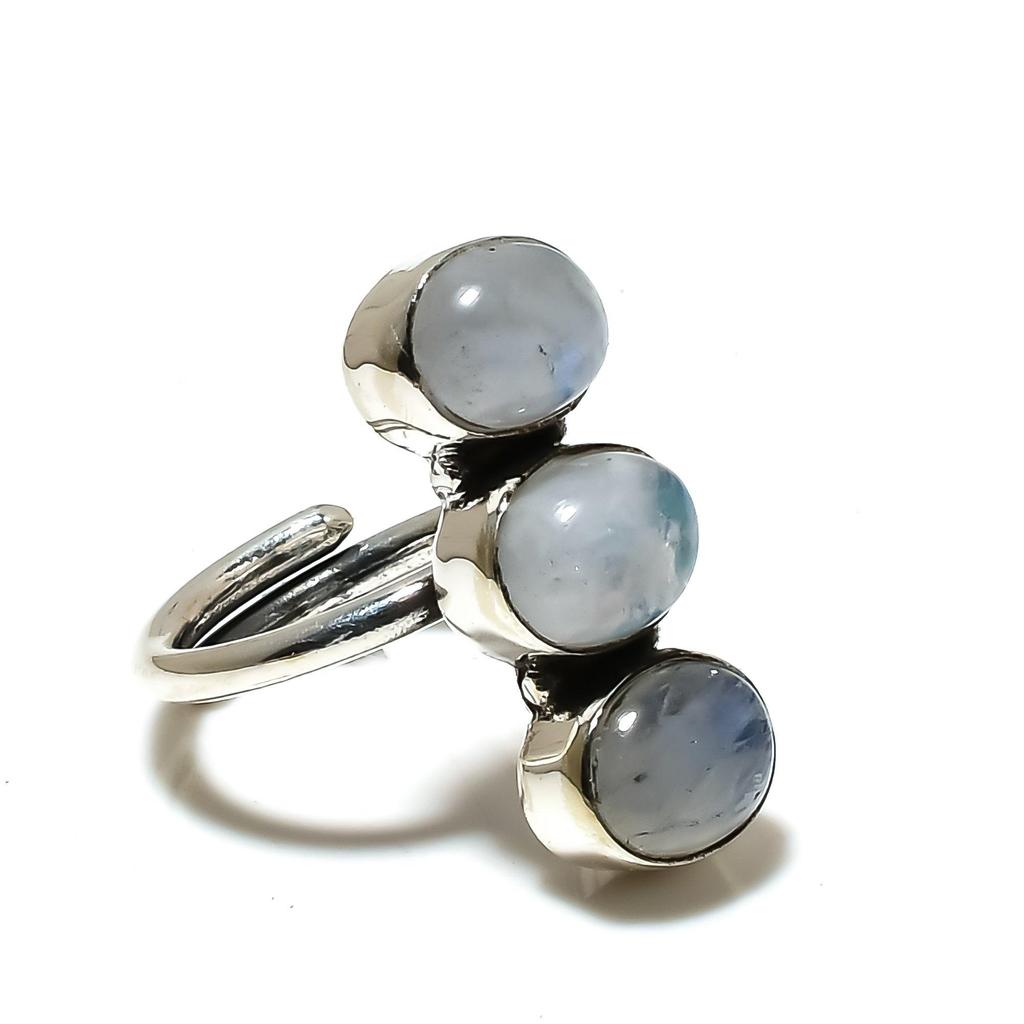 Natürlicher auffälliger Mondstein-Ring, verstellbar, 925er Sterlingsilber, passend für die US-Größen 6 bis 10, handgefertigter Boho-Schmuck für Damen und Herren, Valentinstagsgeschenke