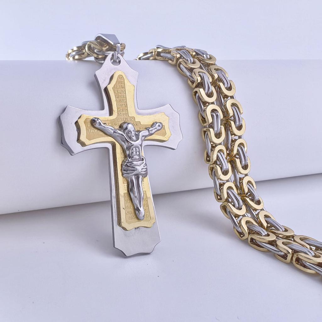 Colier nou european și american, realizat manual din oțel titan, cu pandantiv cruce din oțel inoxidabil