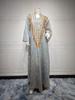 AB320 Tulle Embroidered Sequined Muslim Evening Dress - Arabic Dubai Style Robe for Middle Eastern Women