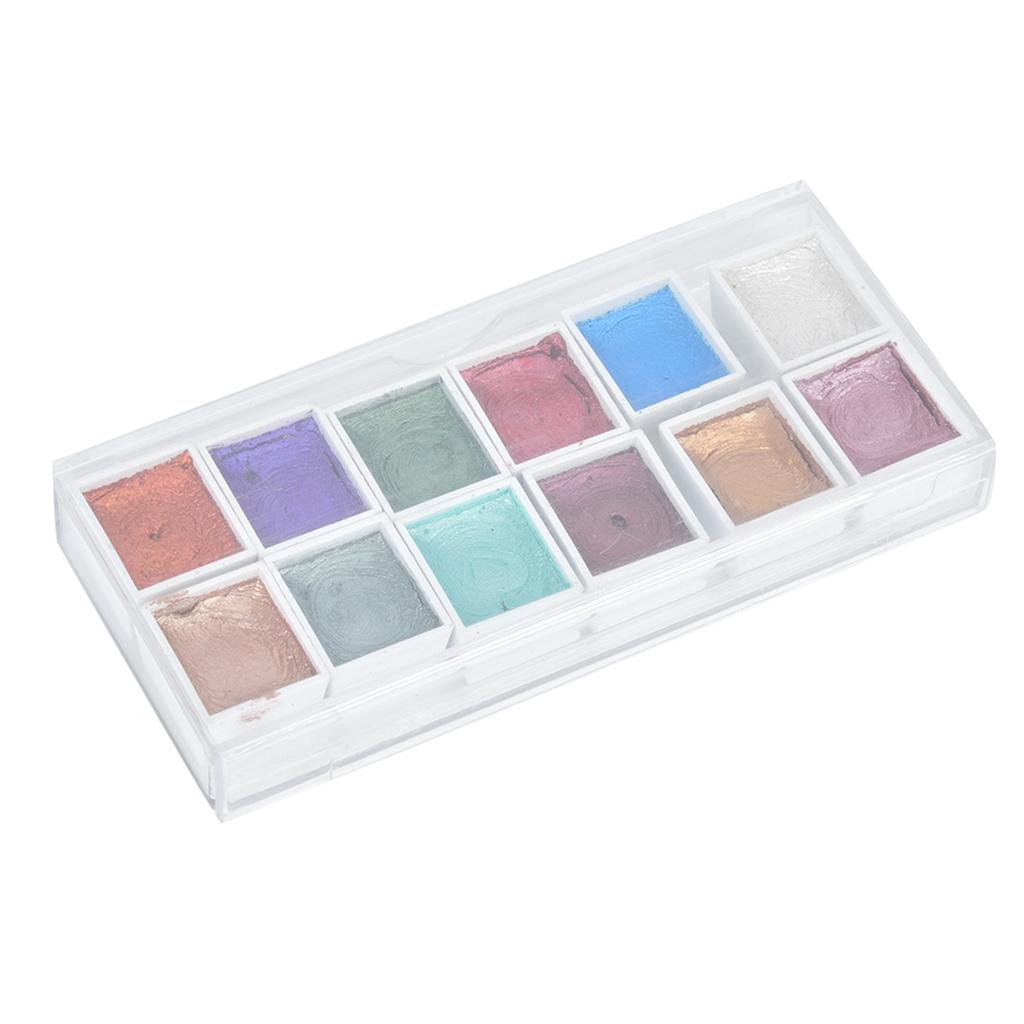 12-Color Pearl Color Solid Watercolor Pigment Set Portable Painting Paints Art Supplies12-color