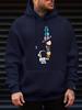 Space Theme Cute Astronaut Stacked Planet Ice Cream Graphic Men's Bright Yellow Hoodie, Hip Hop Sports Daily Loose Pullover Sweatshirt