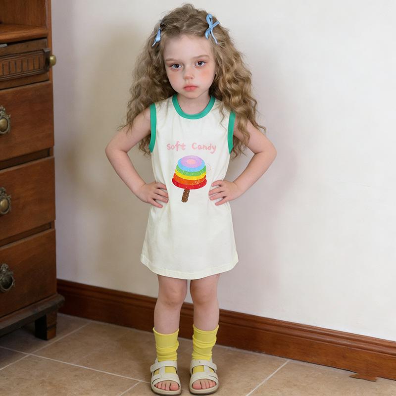 European & American Children's Sleeveless T-shirt Dresses 2026: New Casual Baby Pajama Dresses