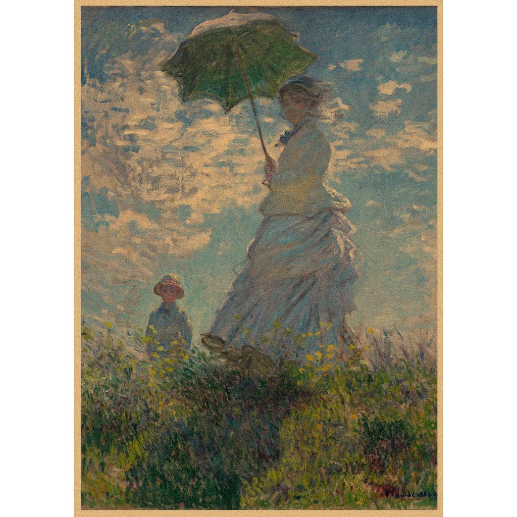 Monet Oil Painting Retro Kraft Paper Poster for Restaurant, Bar, Cafe Wall Decor