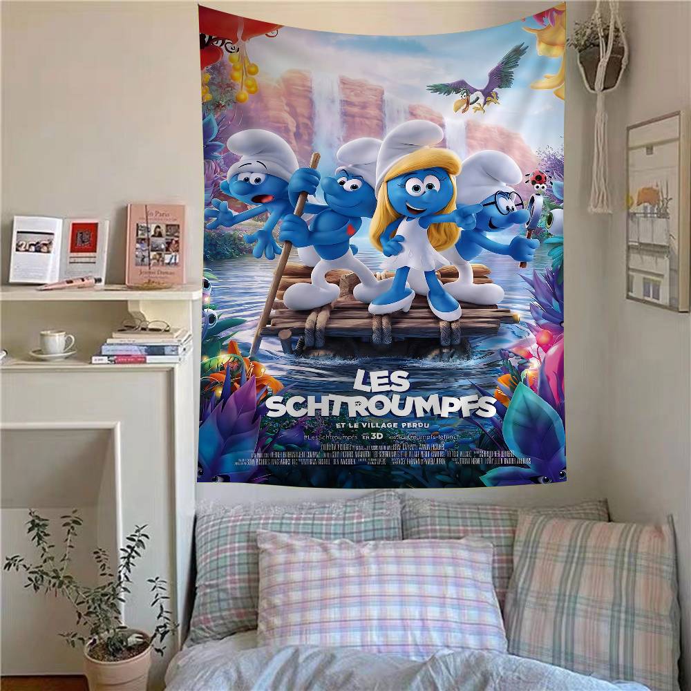 Cartoon SSmurfs Anime Tapestry Hippie Flower Wall Carpets Dorm Decor Cheap Hippie Wall Hanging