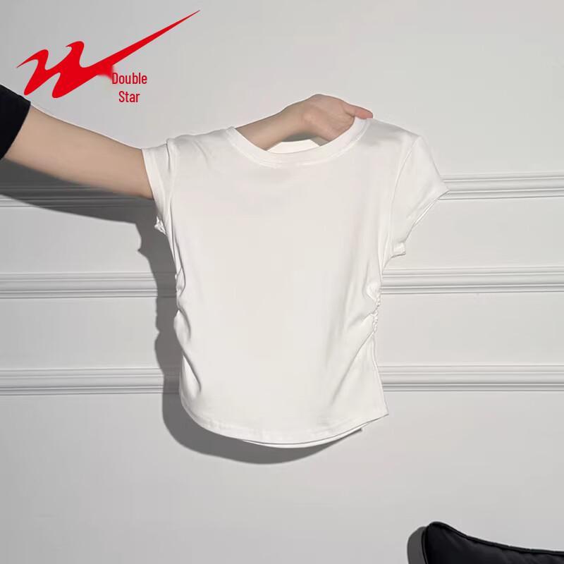 Shuangxing Women s Pleated Round Neck T-Shirt XL