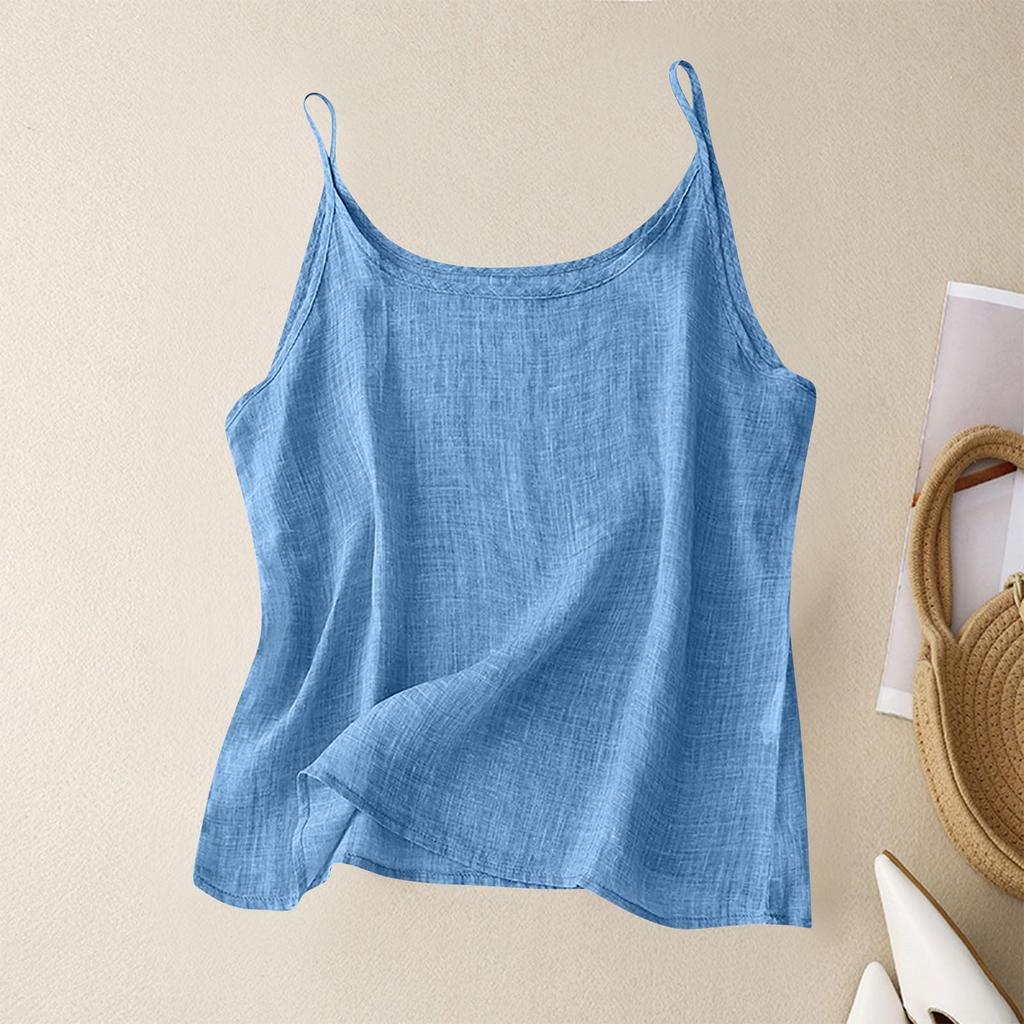 Dámské Letní Vintage Bavlněné Lenové Malé Camisole Spodní Tílko Volné Vnitřní Topy