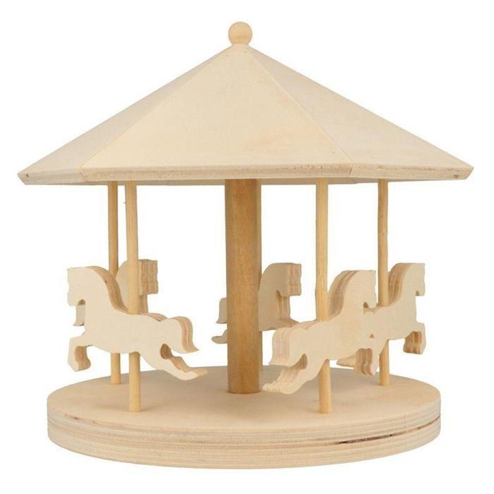 Manège de chevaux en bois à décorer - Artemio - 25 x 20 cm - Beige - Mixte - Adulte/Bébé/Enfant