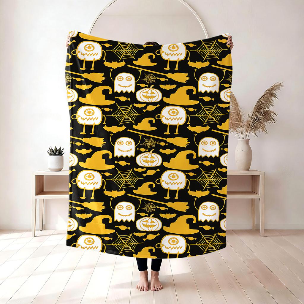 Halloween Flannel Blanket, 3D Printed Anime Ghost Throw Blanket, Skin‑Friendly for Bedroom Sofa, Multiple Size Single Twin King