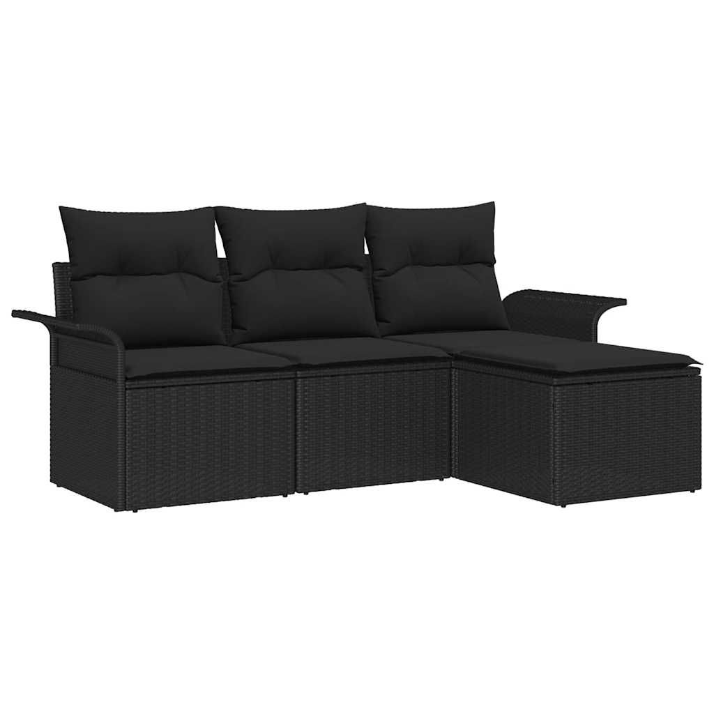 Garden Sofa Set with Cushions 4 pcs Black Poly Rattan