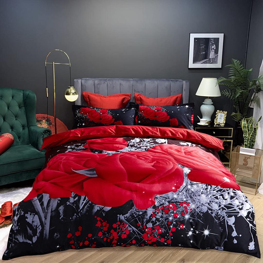 Roses Bedding Set Duvet Cover For Girls Women Couple Lover Romantic Comforter Cover Valentine'S Day Bedroom Decor Quilt Cover