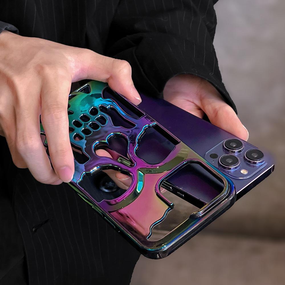 Plating Skeleton Skull Callous Case For iPhone 15 Pro Max 14 13 12 11 Hollow Heat Dissipation Ghostface Shockproof Cover