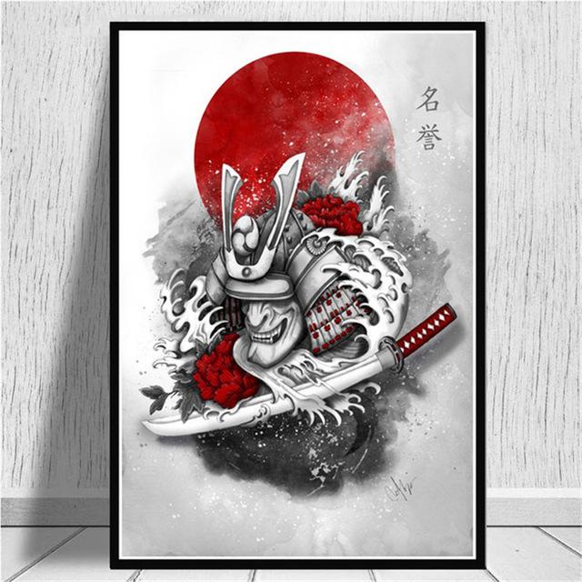 Žhavý japonský zenový inkoust Bonsa Bushido Samurai Kanji Malba na plátně Plakát a grafika Nástěnná malba pro domácí dekoraci Bez rámu