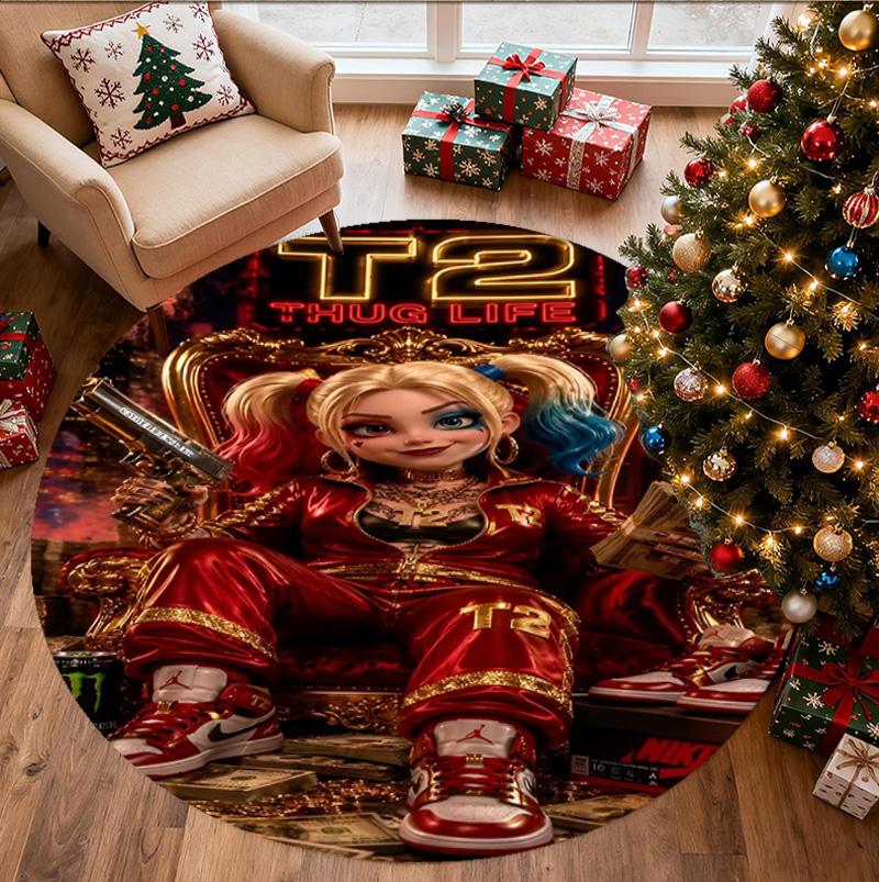 Harley Quinn Joker Pattern Round Rug, Indoor/Outdoor Mat, for Picnic, Gameroom, Bedroom, Office, Living Room, Home Decor Carpet, Birthday Gift