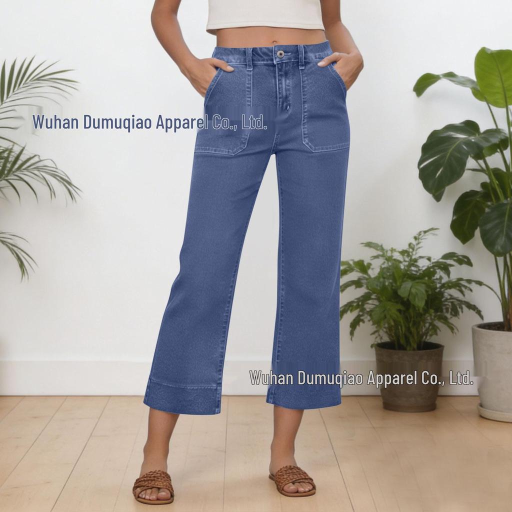 European & American Women's Versatile Loose Cropped Jeans with Pockets
