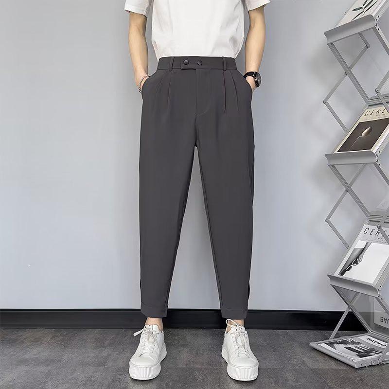 Pantalones de traje casuales ajustados de nueve puntos de estilo británico para hombre 2023, moda para todo tipo de combinaciones con influencia coreana.