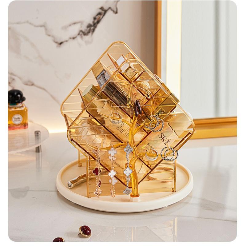 

Luxury Cosmetics Storage Box Makeup Lipstick Organizer Rotating Dressing Table Cosmetics Storage Shelf Rack Large Capacity Home жёлтый