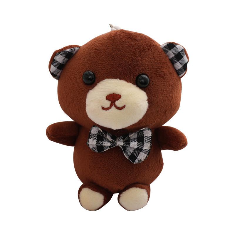 Adorable Plaid Bowtie Teddy Bear Plush Toy Soft Crystal Velvet Keychain Bag Accessory