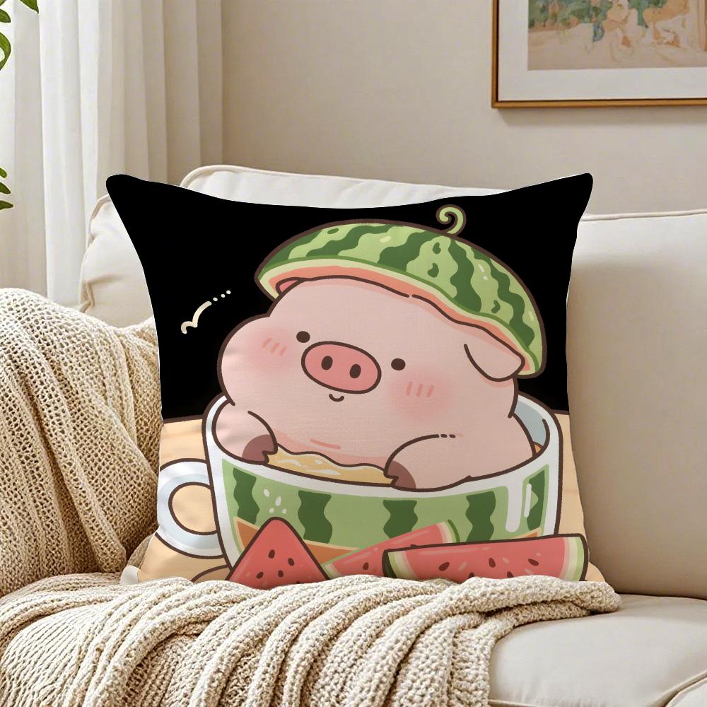 Cute Pig Summer Surprise Cushion Cover Linen Pillowcase Soft  for Sofa Bed Home Room Decor