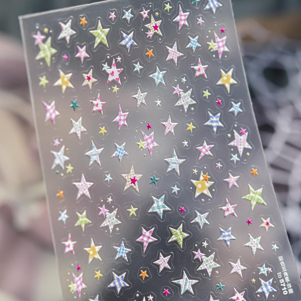 Plaid Star Vintage Academic Five-Pointed Star Small 5D Nail Art Stickers Embossed Nail Decals Manicure for Women