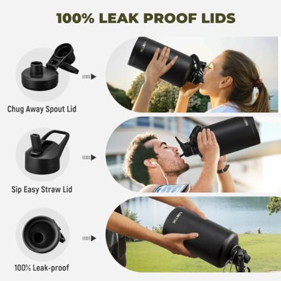 128oz Insulated Water Bottle - Stainless Steel Vacuum Metal Portable 1 Gallon Large-Ccity Sports Bottle with Straw Carry Bag an