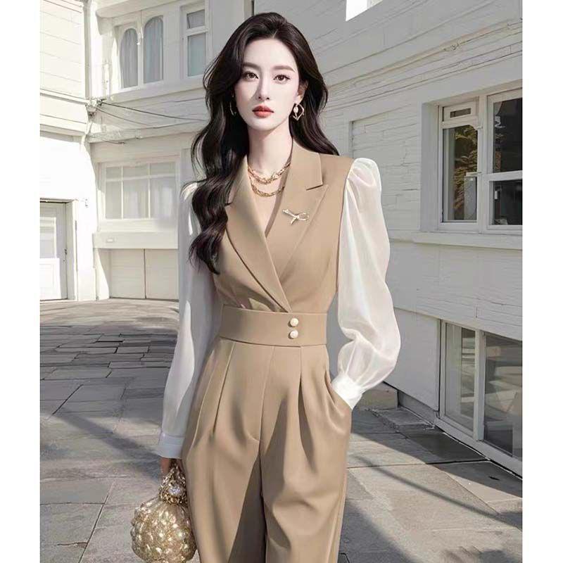 

2026 Spring New Arrival: Elegant Goddess Wide-Leg Jumpsuit with Suit Collar for Women XL (120-130 Jin) хаки