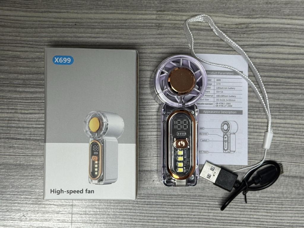 X688 Turbo Mini Handheld Fan: High-Speed, USB Rechargeable, Long-Lasting Battery, Portable for Outdoors.