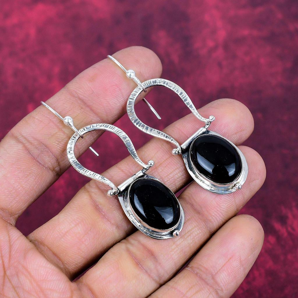Black Onyx Gemstone Silver Jewelry, 925 Sterling Silver Earrings, Handmade Designer Onyx Earrings Gift For Catholics